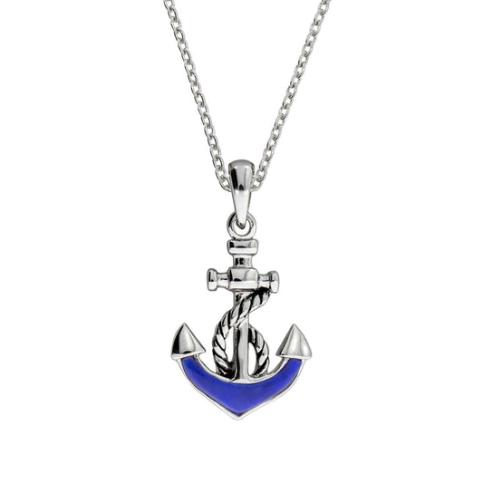 Anhänger mit Kette Ankerkette 925/- Sterling Silber rhodiniert 45cm Lapislazuli