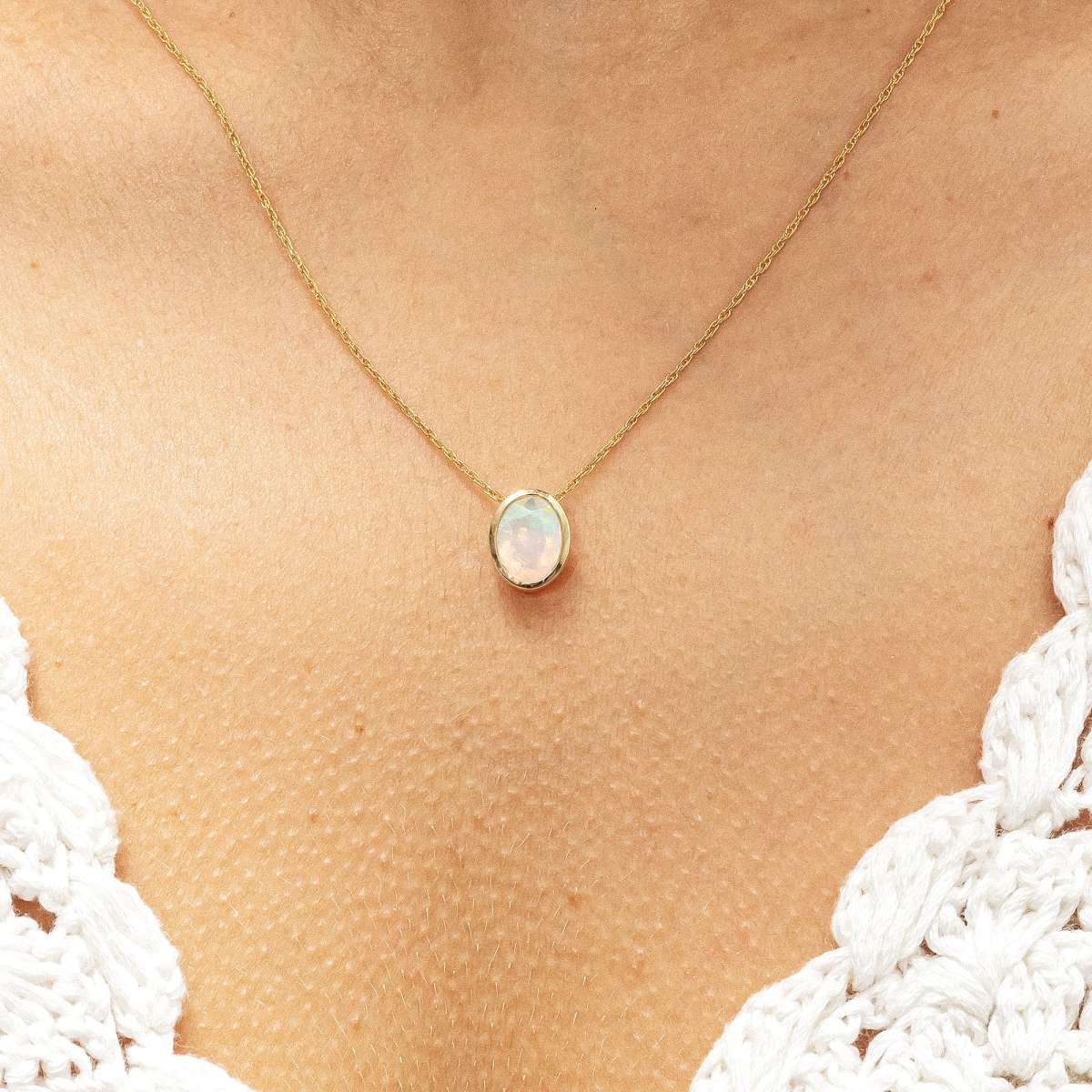 Anhänger mit Kette Ankerkette 585/- Gold 46cm Opal